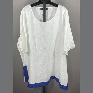 NEW Marina Rinaldi Shirt Womens 24 white blue linen loose casual vacation wear